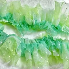 フリルレース】4段チュールレース 菜の花マーメイド 黄緑 手染め 8cm No.A034 手染めフリルレース