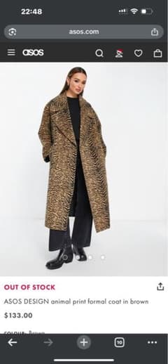 ASOS DESIGN アニマルプリント コート ブラウンのサムネイル