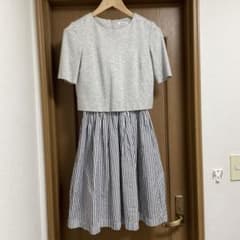 ノリーズ　ワンピース　膝丈　ストライプ　グレー