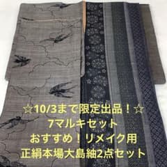 彦兵衛mini】10/3まで限定出品！7マルキ正絹本場大島紬2点1001-4