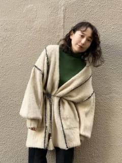 Kastane カスタネ 紐付き配色ステッチニットガウンのサムネイル