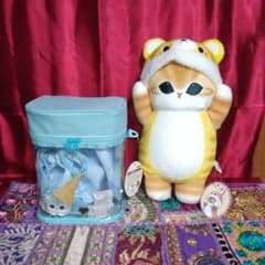モフサンド 巾着つきショルダーバッグ ブルー　着ぐるみにゃんBIGセット！