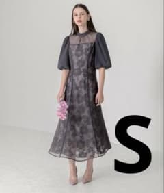 Leja】花柄オーガンジーレース後ろリボンシアーパフスリーブマーメイド