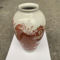 伝統工芸 九谷焼 圓山作 赤絵金彩 鳳凰牡丹紋 花瓶【至高の逸品