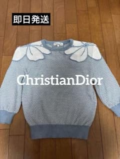 Christian Dior ブルー 花柄ニット L【レトロ美品】のサムネイル