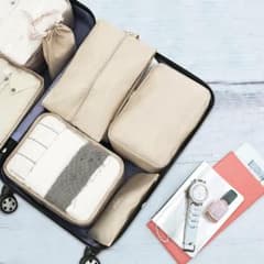 新品 トラベルポーチ パッキングポーチ セット 旅行用 8点セット アイボリーのサムネイル