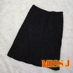 MISS J 트위드 무릎 길이 스커트 블랙