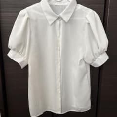 パフスリーブ 半袖無印シャツホワイトのサムネイル
