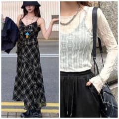 【セット売り】チェック柄 キャミワンピース ロング丈　シアートップス※バラ売り可のサムネイル