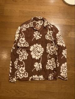 Denime 長袖　アロハシャツ　ブラウン レーヨン　ハワイアン　旧ドゥニームのサムネイル