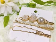 ゴールド&パール☆ヘアピン3点セット◆新品未使用品のサムネイル