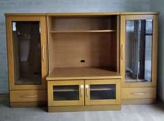 ガラス扉・引き出し付きキャビネット2個+テレビボードセット 大型収納