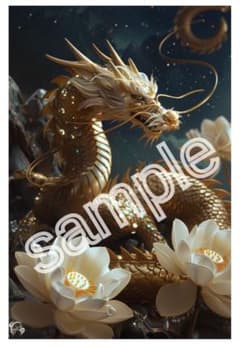 開運風水アート ～夜空に佇む金龍と蓮～ 守護 金運 繁栄 浄化 FC57