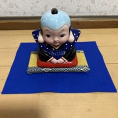 日本人形 福助人形(福来る)陶器 骨董品 縁起物 商売繁盛(畳台座青付