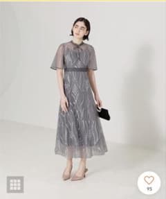 Leja スパンコールししゅうウエストマークリボンプチハイネックロング