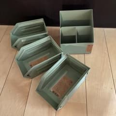 ブリキ調デスク収納ボックス スタッキング収納コンテナ カーキ - メルカリ