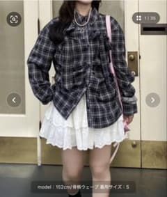 nemne store チェック柄ギャザーブラウス ブラック Mのサムネイル