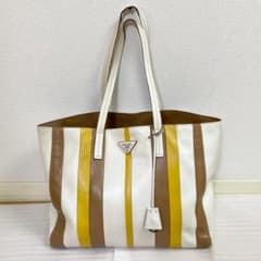PRADA トートバッグ イエロー ストライプ 1BG032 プラダ - メルカリ