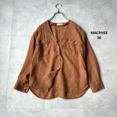 36｜MACPHEE マカフィー リネンシャツ ノーカラー 麻100% ブラウス
