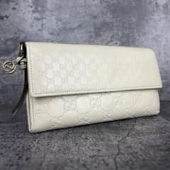 GUCCI マイクロGG インターロッキング レザー 長財布 アイボリー