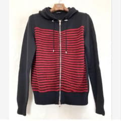 美品 BALMAINバルマン ニットパーカー ボーダーセーター レッド 
