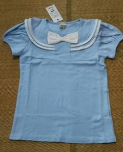 【新品】★ノーブランド  セーラーカラーTシャツ  サックスブルー 150★のサムネイル