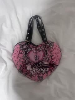 ハンドメイド ハート型 ショルダーバッグ ピンク ブラックのサムネイル