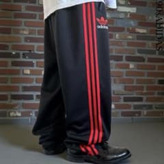 極太90s old adidas ヴィンテージ バギートラックパンツ 赤黒 刺繍