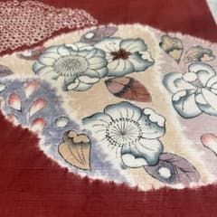 名古屋帯 絞り染め 花文様 赤系のサムネイル