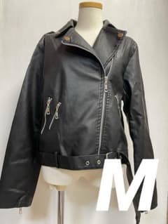 ライダースジャケット フェイクレザー ブラック レディース M ①のサムネイル