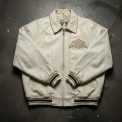 希少4XL】90s AVIREX オールレザースタジャン ホワイト カウハイド