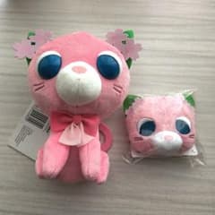 ❁お茶犬 お茶猫 サクラ ぬいぐるみ マスコット バッジ 2点セット