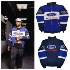 ぽん~FORD F1 レーシングジャケットブルゾン 刺繍 中綿 新品 FORD F1 レーシングジャケットブルゾン 刺繍 中綿 ブルー 男女