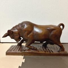 【訳あり品】牛 闘牛 木彫 骨董 古美術 置物 オブジェ アンティーク　縁起物 訳あり品】牛 闘牛 木彫 骨董 古美術 置物 オブジェ アンティーク