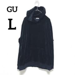 ☆GU 지유 벨루어 후디 L 블랙 광택감 느긋하게 1883