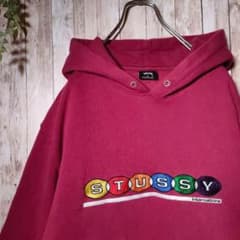 希少 Stussy カラーボール刺繍 プルオーバーパーカー 希少ボルドー XL 