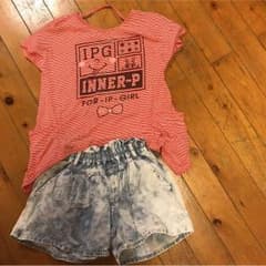インナープレス♡半袖トップス&ミニ短パンセット  150sizeのサムネイル
