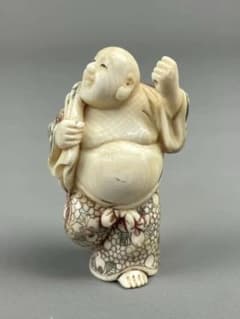 時代根付 極上細密彫り天然素材 白材 マンモス牙製 作家物 在銘 中国美術 唐子 時代根付 極上細密彫り白材 マンモス牙製 作家物 天然素材 在銘 正光