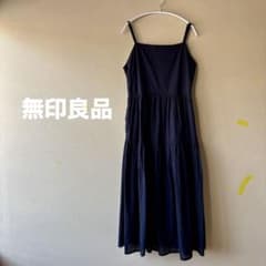 無印良品　強撚ボイル キャミソ ールワンピース XL・ 黒のサムネイル
