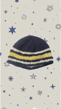 ハンドメイド ニット帽 ネイビー イエローのサムネイル