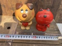 レトロ当時品 ハート犬 猫2個セット 陶器置物 検 内藤ルネ 亜土ちゃん
