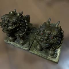 風水⭐︎縁起の良い⭐︎ブロンズの香港の獅子像⭐︎雄雌セットで！赤い