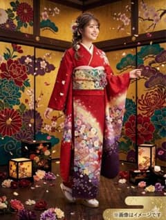 振り袖 フルセット 長襦袢付 金彩加工 刺繍入り 赤 金通し 成人式 874