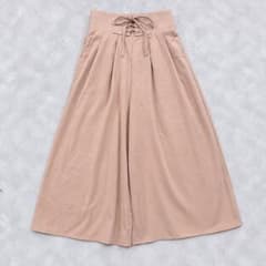 ワイドパンツ レースアップウエスト ピンク イージーパンツ ガーリー 上品