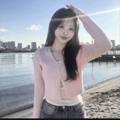 sonyunara ツーボタンクロップリブVネックニットカーディガン　ホワイト