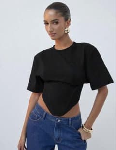 サイドスリット リブ半袖Tシャツ ブラックのサムネイル