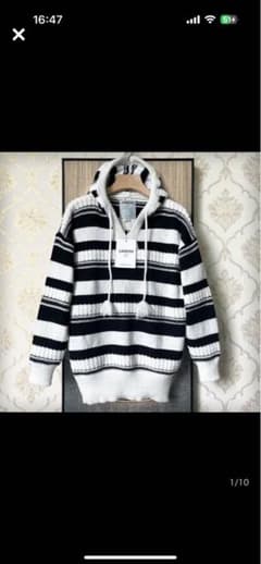 UABONI フード付きニット 白黒ストライプのサムネイル