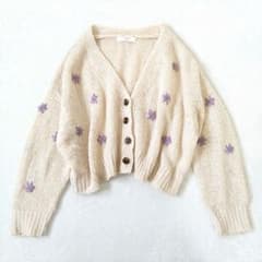 SM2 blue　カーディガン　羽織　ショート丈　花　刺繍　ベージュ　紫