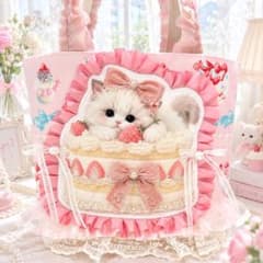 猫 パネル生地 ケーキ柄 フリルトートバッグ ハンドメイド - メルカリ