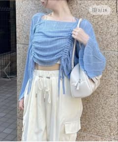 ライトブルー ギャザー長袖トップスのサムネイル
